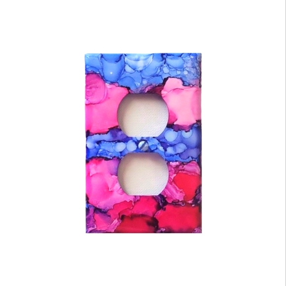 Hand Crafted Other - Hand Crafted Pink Blue and Purple Abstract Design Duplex Outlet Wall Plate